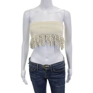 Dion Lee Women Ivory Cropped Strapless Square Neck Cotton Zip Top Size 2